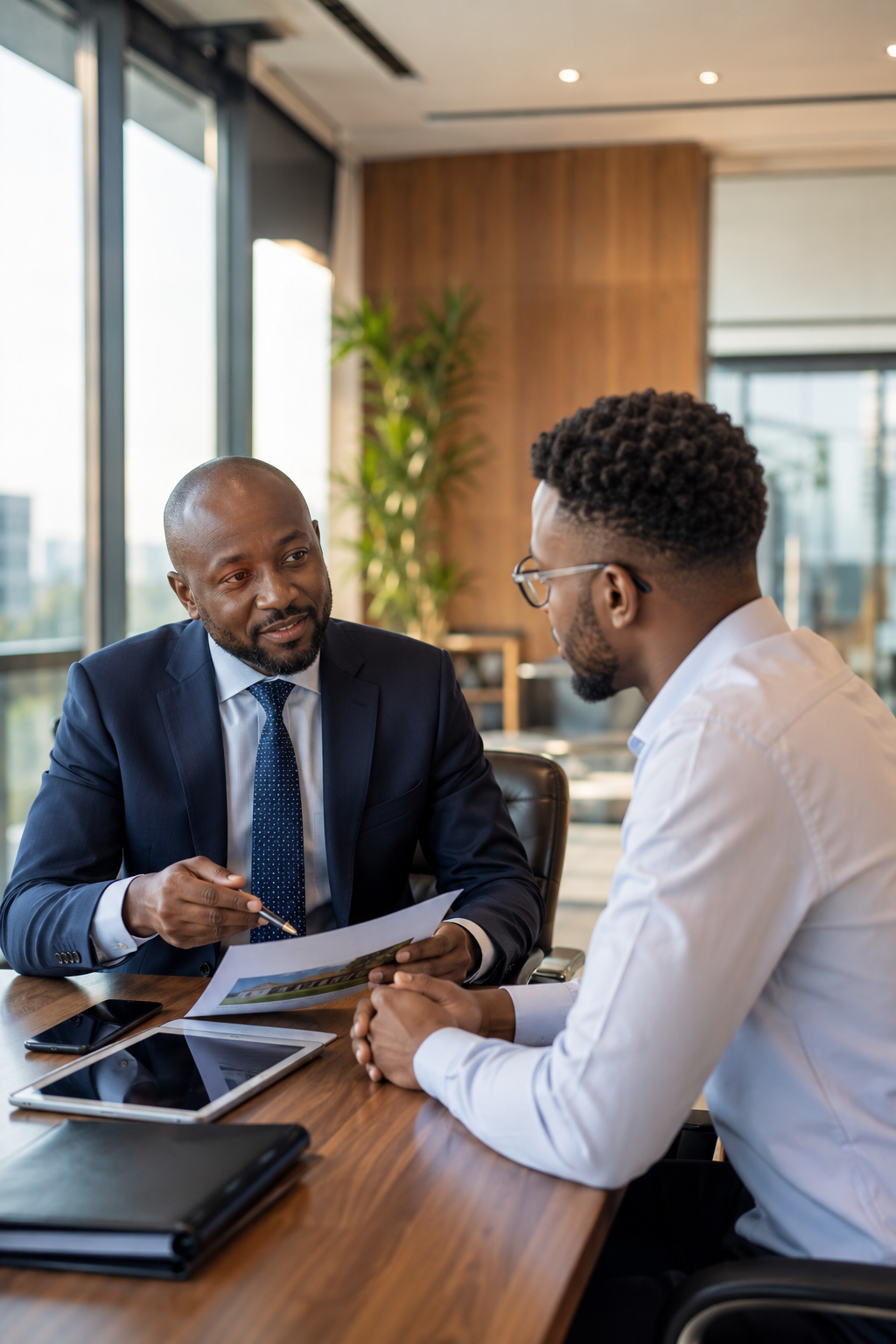 A GoldStar manager interviewing a candidate across a desk