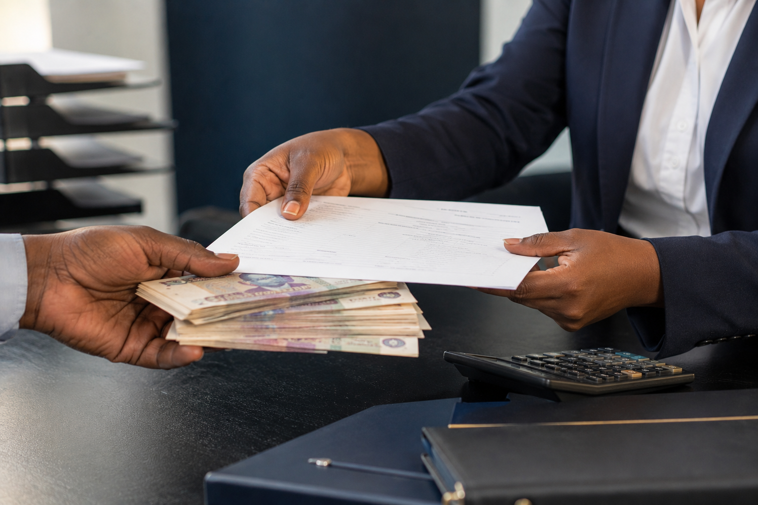 Insurance premium payment at a GoldStar Insurance service counter