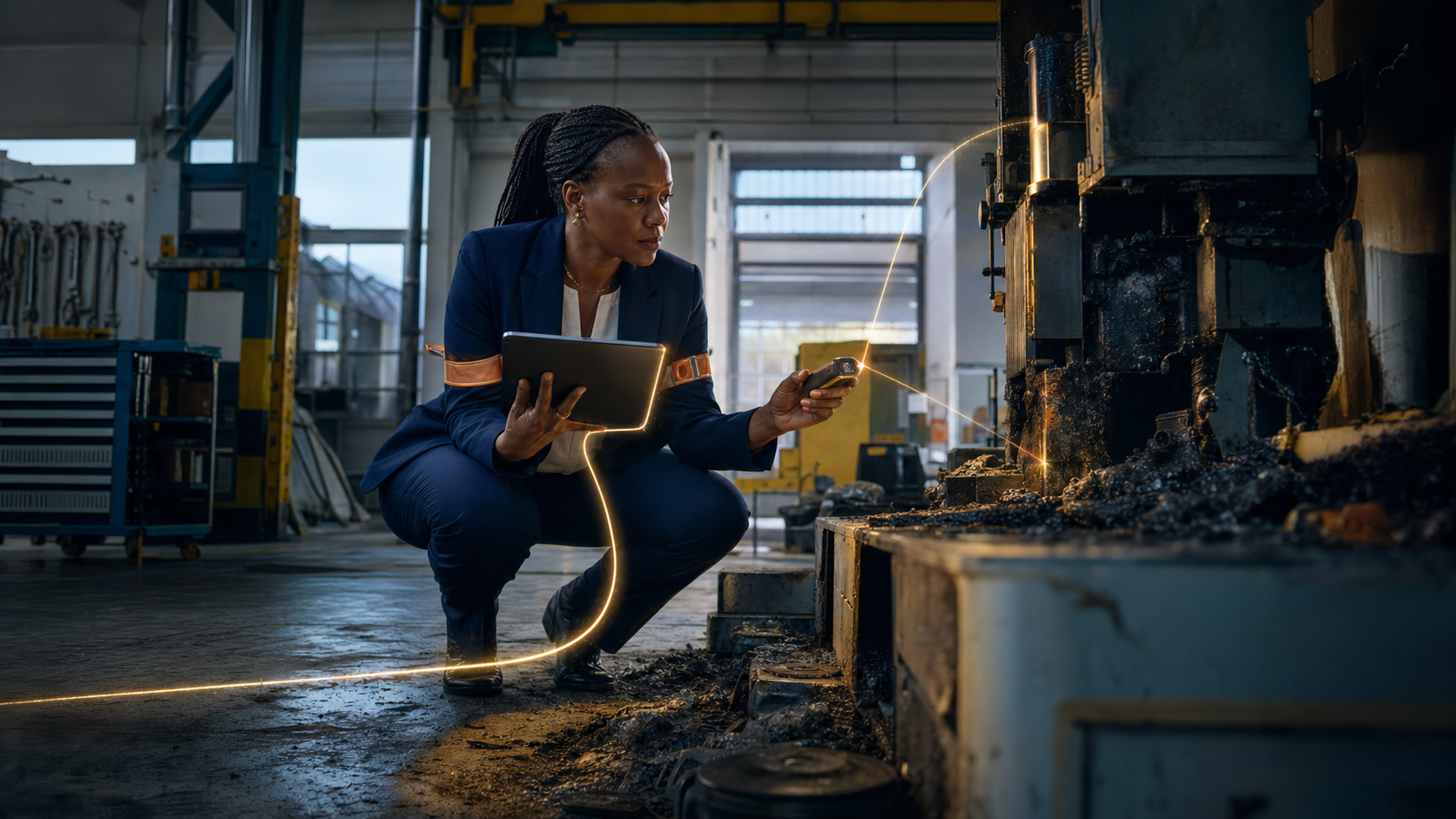 A GoldStar assessor inspecting damaged equipment on site