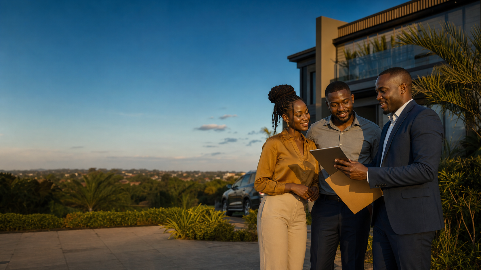 A GoldStar advisor helping a Ugandan couple review their insurance needs