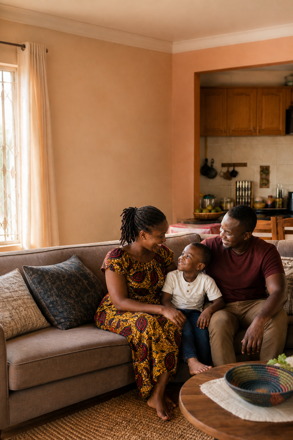 Ugandan family together in their home